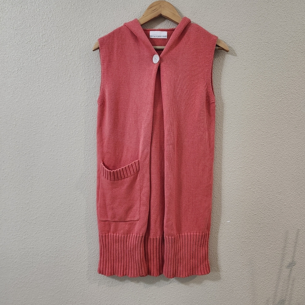 Bryn Walker Coral Sleeveless Knit Hooded Longline Cardigan Vest